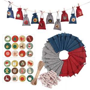 Ensemble de sacs cadeaux de Noël Dry Power, 24 pièces, sacs en coton et lin avec cordon de serrage et autocollants décoratifs pour le compte à rebours des fêtes - Product Image 1