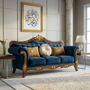 Fabricant de FF&E |   Canapé en <span class=keywords><strong>cuir</strong></span> sculpté en bois massif néoclassique |   Finition en feuille d'or pour les suites VIP des hôtels de luxe |   OEM personnalisé - Product Image 2