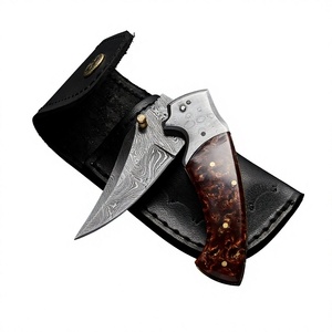 Cuchillo de bolsillo personalizado de acero de Damasco con punta de cuchillo, mango de madera y pomo para el pulgar, cuchillos plegables a precio mayorista - Product Image 2