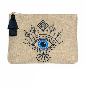 Pochette cosmétique en jute naturelle, nouvelle conception, sur mesure, neuve, sac à main en toile de jute pour femmes, rangement de maquillage - Product Image 1