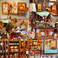 Kits de maison miniature DIY, thème Champ Vert, Fleuriste et Chat, avec kit de meubles LED d'ambiance, maison de poupée en bois, cadeau