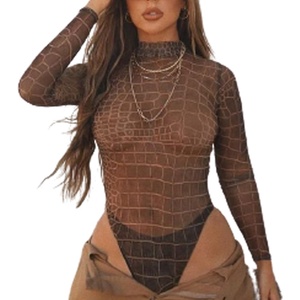 La mitad de cuello alto de baño de una sola pieza translúcido de manga larga Monokini traje de baño - Product Image 1