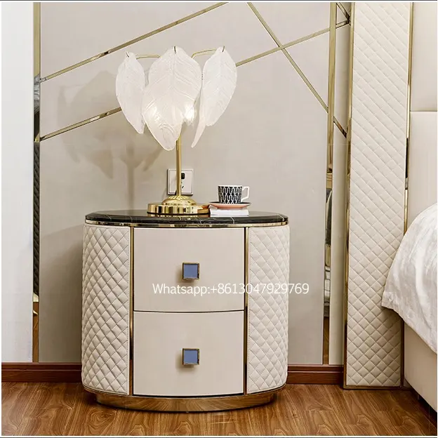 Entry luxury side table bedroom furniture modern bedroom set marble top leather bedside table for bedroom