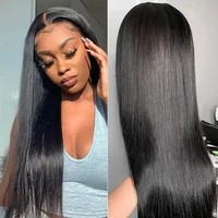 Usine en gros aligné Double noyer 100% cheveux humains indiens perruque respirante perruques droites noires pour femme noire
