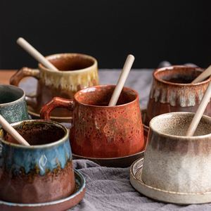 Creative Rough Pottery Coffee <b>Cup</b> & <b>Saucer</b> Set Simple Handmade Japanese Retro Golden Art <b>Cup</b>, Hand Brew Milk Breakfast <b>Cup</b> - Product Image 3