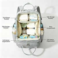 Sac à langer OEM grand format pour week-end, sac à dos de voyage imperméable en tissu Oxford avec fermeture éclair, sac à dos à couches pour bébé pour femmes