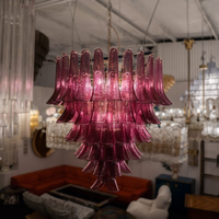 Lustre rond à étages violets pour restaurant, hôtel, villa, grand lustre moderne italien en améthyste Murano en forme de pétales