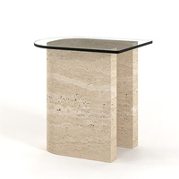 Table d'appoint modèle U en marbre avec verre