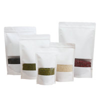 Sachet refermable à fond plat avec fermeture éclair, en papier kraft blanc personnalisé, pour emballage alimentaire, fabriqué à partir de matériaux recyclés