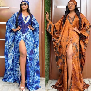 Vêtements africains grande taille pour femmes, robe <span class=keywords><strong>maxi</strong></span> multicolores tie-dye, robe musulmane Eid Ramadan Abaya, robe décontractée de plage - Product Image 3