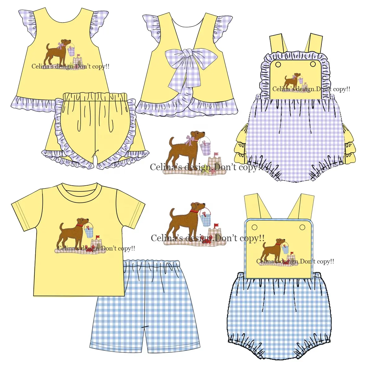 Hot sale customized baby jumpsuits beach dog applique toddler infants bodysuits summer sleeveless vest bubble