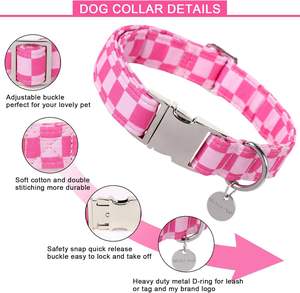 UP URARA PUP Summer, mignon collier à carreaux rose, collier de chiot en coton avec boucle en métal réglable pour petite, moyenne, grande fille garçon chien - Product Image 3