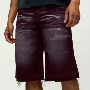 Shorts de Mezclilla Personalizados para Hombre, Estilo Y2K, Cintura Media, con Bordado, Lavado Claro, Mezcla de Algodón, Atuendo de Verano - Product Image 1