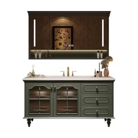 Kabinet Kamar Mandi Gantung Desain Modern Baru dari Kayu Oak Putih dengan Wastafel Ganda dan Cermin LED