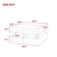 Table basse relevable avec 2 tiroirs, plateau en verre et finition ultra brillante, espace de rangement dissimulé et éclairage LED pour salon