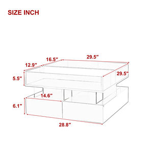 <span class=keywords><strong>Table</strong></span> <span class=keywords><strong>basse</strong></span> relevable avec 2 tiroirs, plateau <span class=keywords><strong>en</strong></span> <span class=keywords><strong>verre</strong></span> et finition ultra brillante, espace de rangement dissimulé et éclairage LED pour salon - Product Image 2