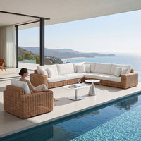 Ensemble de canapés modulaires d'extérieur en rotin PE de luxe YORLLA, aluminium, éponge haute résilience, meubles de patio