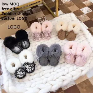 MOQ 1 Custom LOGO dropshipping Pure Wool Lining Genuine Sheepskin Fur Classic Infant Children Toddler Lambskin Booties
