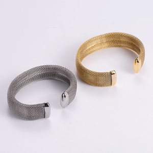 Women's Stainless Steel Wide Cuff Bracelet with Mesh Design Waterproof Fashion <b>Bangles</b> Jewelry - Product Image 3