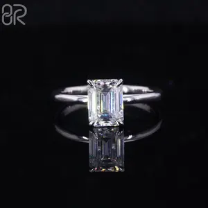 Cincin Pernikahan Moissanite bentuk zamrud, cincin pertunangan klasik Ice Out 3.5 perak VVS 925