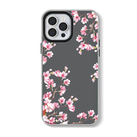 Magnifique coque de téléphone portable en PP style 2-en-1 avec impression de fleurs de pêcher pour iPhone 7 8 X Xr 11 12 13 14 15 16 17 18 Pro Max