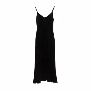 Factory Direct Sales China Factory Price Women Wrapped Chest Sexy Slip Dress Sweetheart Black Backless Velvet Dress