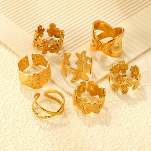 Fashion <b>Rings</b> Gold Color Open <b>Adjustable</b> Women's Jewelry Heart Shape Geometric Design Gift Occasion - Product Image 3