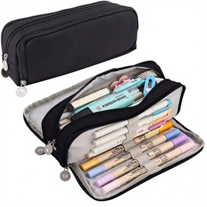 Grande trousse à crayons en tissu, 3 compartiments, grande capacité pour les étudiants, l'école et le bureau - Product Image 1