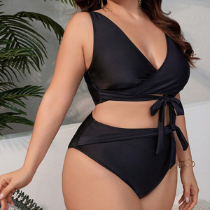 Nuevo Traje de Baño Negro de Talla Grande con Tirantes, Traje de Baño Sexy con Lazo para la Playa, Bikini Sexy de Cintura Alta para Tallas Grandes - Product Image 2
