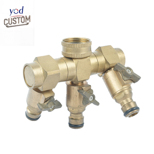YOD Distributeur <span class=keywords><strong>de</strong></span> tuyau d'arrosage robuste en laiton massif à 3 voies avec <span class=keywords><strong>robinet</strong></span> d'arrêt 3/4 pouce pour irrigation extérieure - Product Image 1