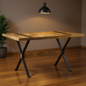 Tavolo da Pranzo in Legno di Mango, Design Rustico Rettangolare con Gambe in Metallo, Arredamento per la Casa - Product Image 2