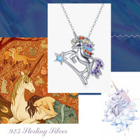 Bijoux fins en argent sterling 925 Zircon cubique arc-en-ciel cheval étoile licorne pendentif collier