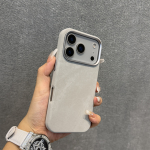 Étui de téléphone en <span class=keywords><strong>cuir</strong></span> flanelle gris argenté <span class=keywords><strong>pour</strong></span> Apple iPhone 17 Pro Max, haut de gamme, compatible avec les nouveaux modèles 16 Pro, 15, 14 et 13, grande protection - Product Image 5