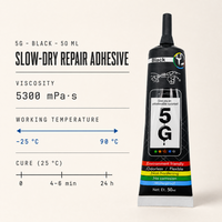 Colle liquide adhésive noire 5G à séchage lent 50ml, flexible et étanche pour la réparation de téléphones, bijoux, plastique et céramique