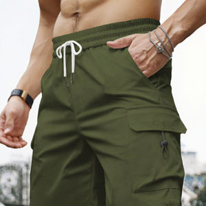 Pantalones Cortos Cargo Holgados y Transpirables para Hombre, Ecológicos, Lisos, Teñidos, 100% Poliéster, con Múltiples Bolsillos, Casuales, para Gimnasio, con Cordón Ajustable - Product Image 2