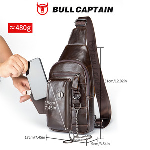 BULLCAPTAIN Genuine Leather Crossbody Sling Bag for Men Cellphone Stand, Chain, Chest Shoulder <b>Backpack</b>, Daypack - Product Image 6