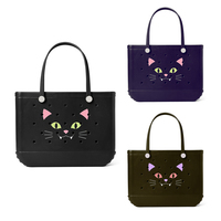Sac fourre-tout en EVA noir à motif chat d'Halloween, design perforé, sac à main robuste, commande en gros pour accessoires de fêtes