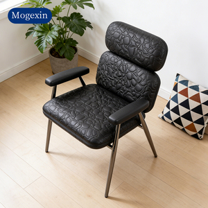 Fauteuil d'appoint en cuir à dossier haut et à oreilles, de style moderne et luxueux, pour restaurant commercial, petits espaces, bureau, hôtel, lecture - Product Image 2