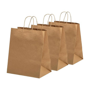 Factory Price Customized Print Logo Fast Food Packaging Grocery Retail Take Away Take Out Brown Kraft Paper <b>Bag</b> with Handles - Product Image 1