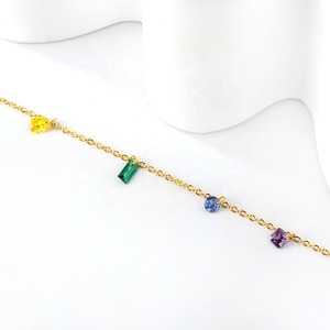 <span class=keywords><strong>Cavigliera</strong></span> in Acciaio Inossidabile Placcato <span class=keywords><strong>Oro</strong></span> 18K Antiossidante con Zirconia Arcobaleno di Forme e Colori Misti per Donne - Product Image 2