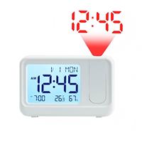 180 °   Jam Alarm LCD Proyeksi Berputar dengan Tampilan Suhu dan Kelembapan, Proyektor Langit-Langit Digital, Jam Meja Alarm Ganda OEM