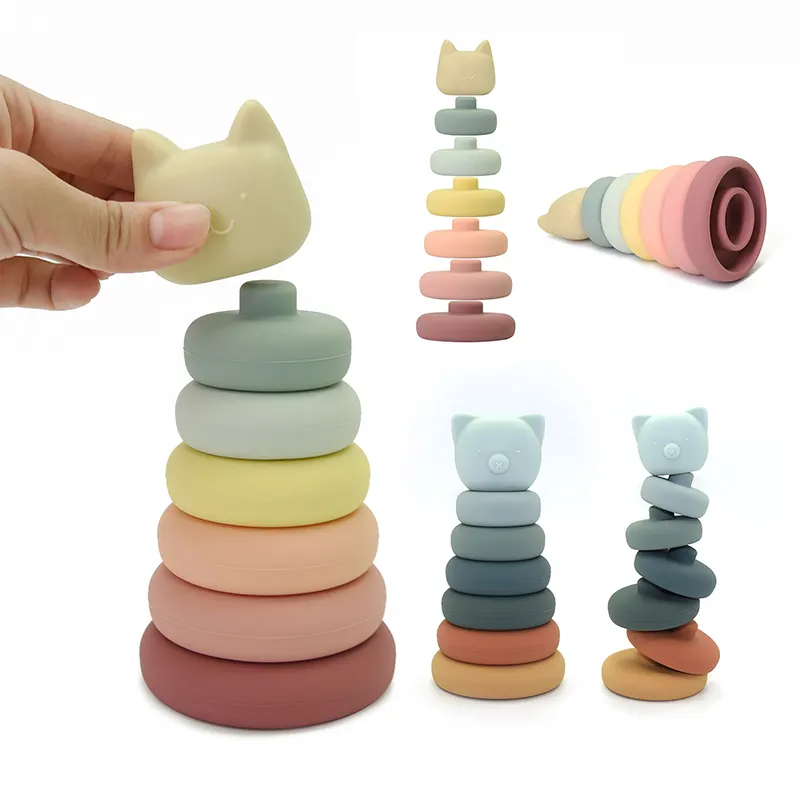 Little Baby Toy Early Educational Toys Silicone Rainbow Stacking Ring Tower Game Blocks Baby Montessori Toys