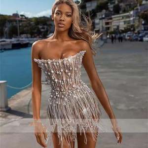バストプロムショートドレス フリンジ パール ストライプ セクシー スリム レディースイブニングドレス ファッション - Product Image 3