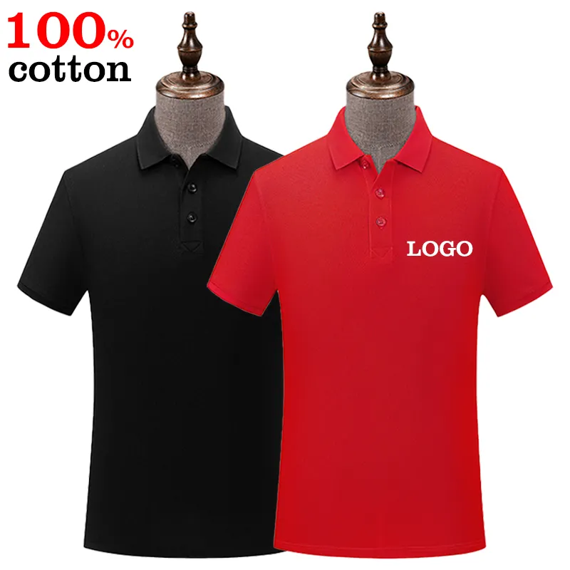 Musim Panas 100% Kaus Katun Polos Pria Polo Tshirts dengan Logo Logo Kustom Dicetak Pria Polo Shirt