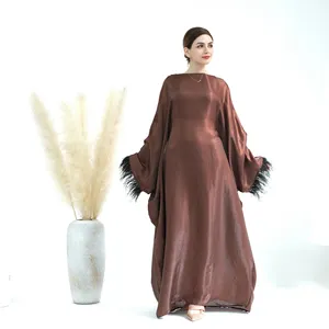 Loriya abbigliamento islamico nuovo Design Abaya Dubai Style Shinny poliestere chiuso Abaya abiti da donna musulmani con cintura interna