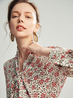 Chemisier formel en soie tissée Mulberry pour femme, élégant, à imprimé floral, col foulard, à lacets, manches longues, extensible