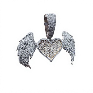 Custom <b>Heart</b> With Wings Pendant Moissanite + 925 Silver With Crystal Rhinestone Inlay Unisex Fashion Jewelry <b>Charm</b> For Gift - Product Image 2