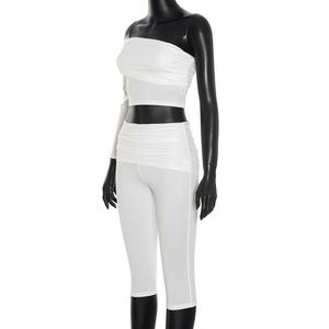 Viviblook C25ST231 nouveau automne sport Slim Fit Slash épaule haut à manches simples pantacourt ensemble ensemble décontracté pour les femmes - Product Image 4