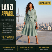 Robe midi en maille côtelée style bohème pour femme, coupe trapèze, avec boucle de ceinture texturée, manches longues, lavable, sur mesure, vente en gros, OEM, ODM, usine