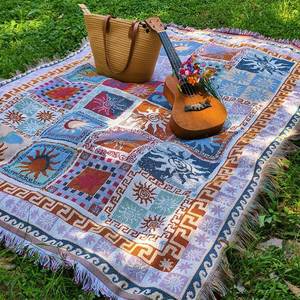 Woven Throw <b>Blanket</b> Cotton Checkered Jacquard Fringe Sofa Cover Reversible Tapestry Camp <b>Picnic</b> Rug Carpet - Product Image 4